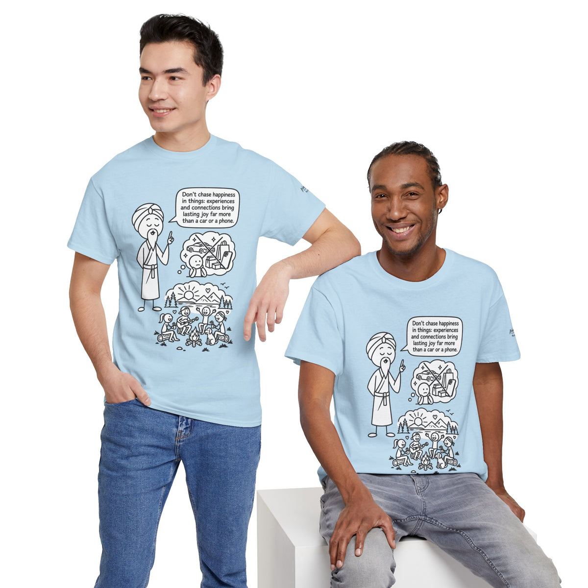 Mindful Graphic Tee – "Don't Chase Happiness in things" Illustration Shirt