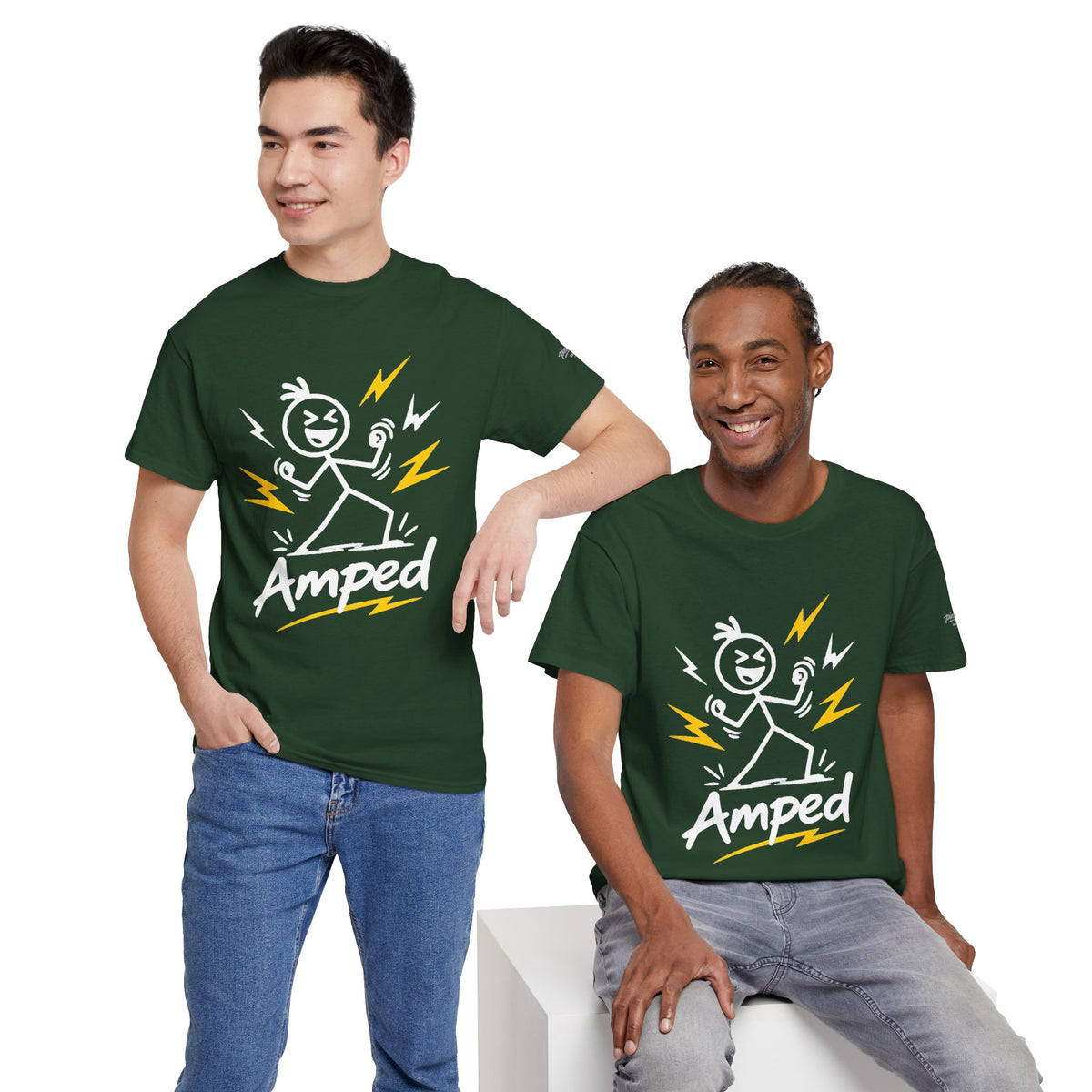 "Amped" Lightning Bolt Tee — Minimal Gen Z Slang Graphic T-Shirt