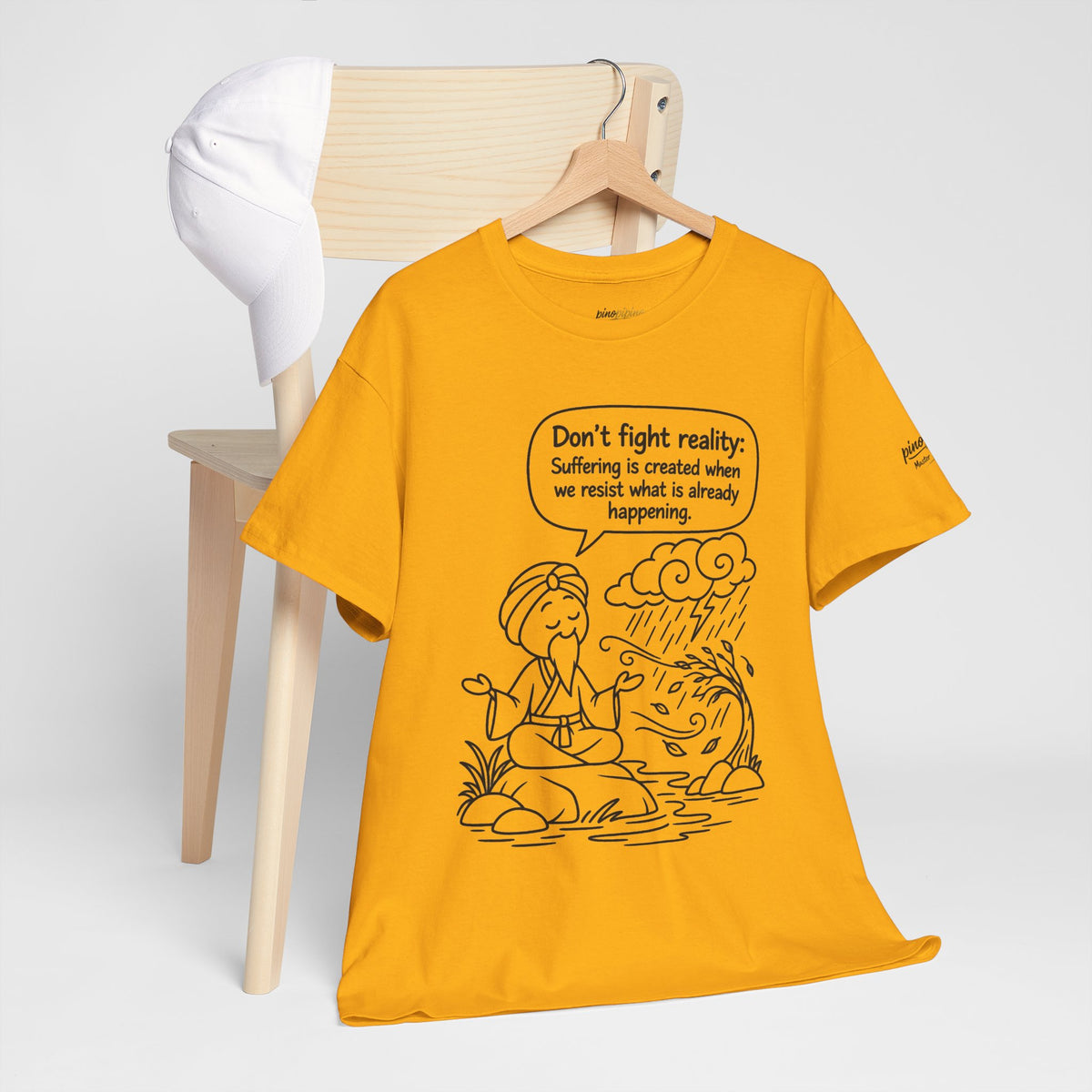 "Don't Fight Reality" Graphic T‑Shirt, Meditation Cartoon Tee