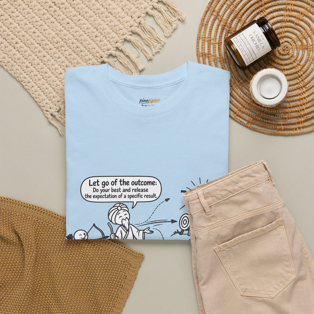 T-Shirt — Cartoon Zen Comic: "Let go of the outcome" Mindfulness Tee