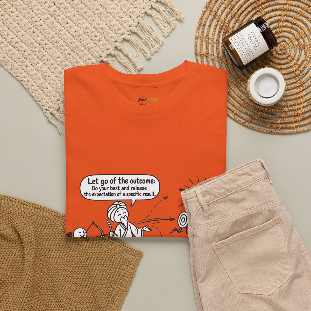 T-Shirt — Cartoon Zen Comic: "Let go of the outcome" Mindfulness Tee