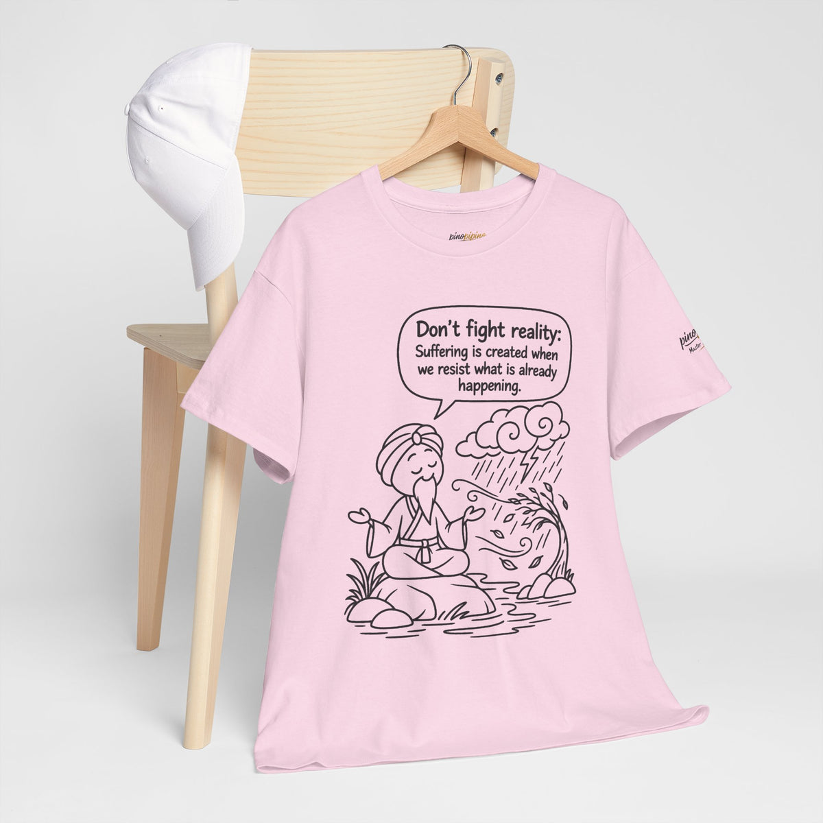 "Don't Fight Reality" Graphic T‑Shirt, Meditation Cartoon Tee