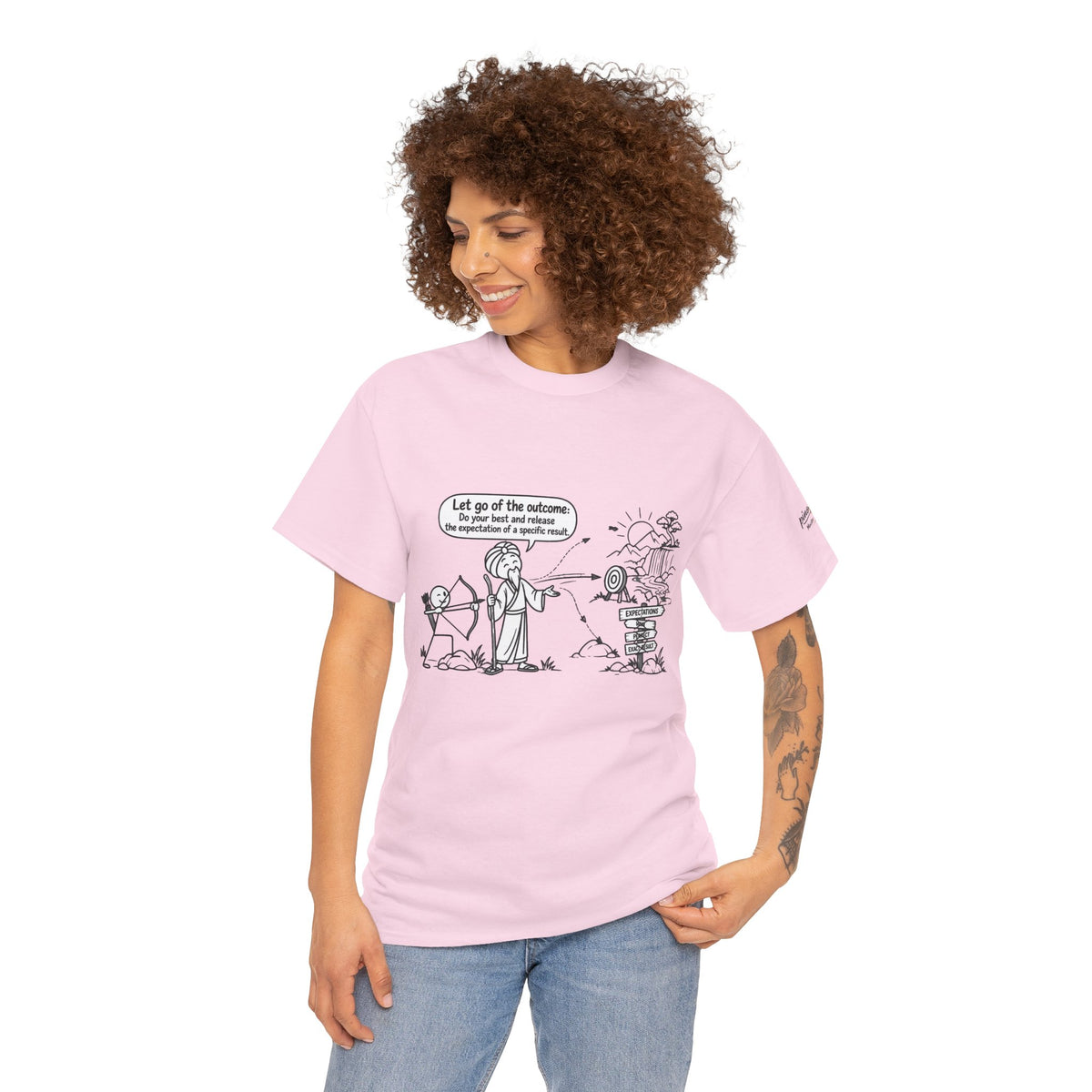 T-Shirt — Cartoon Zen Comic: "Let go of the outcome" Mindfulness Tee