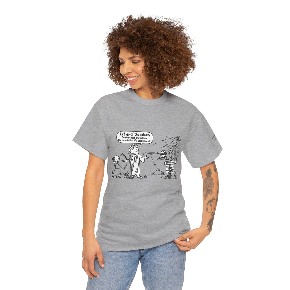 T-Shirt — Cartoon Zen Comic: "Let go of the outcome" Mindfulness Tee