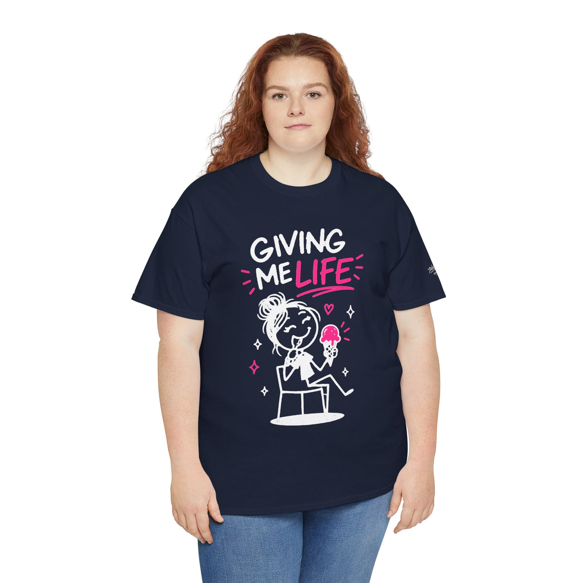 Cute "Giving Me Life" Graphic Sketch Cotton T‑Shirt