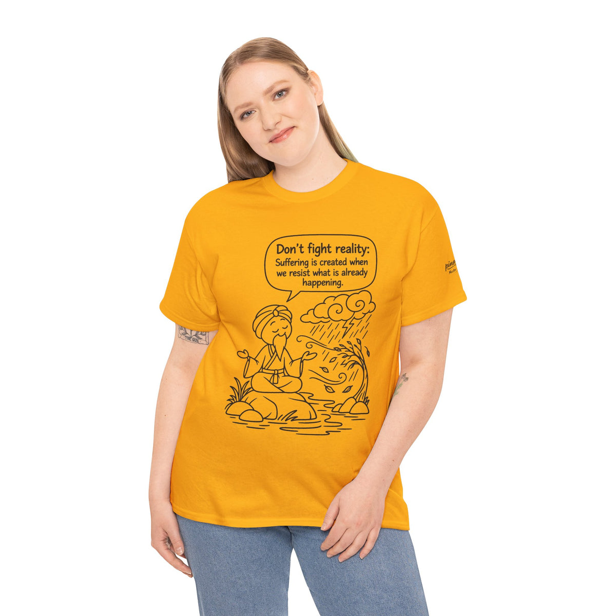 "Don't Fight Reality" Graphic T‑Shirt, Meditation Cartoon Tee