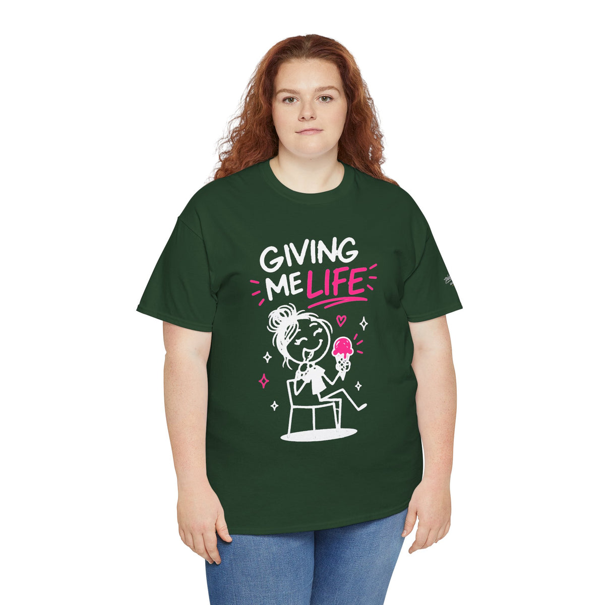 Cute "Giving Me Life" Graphic Sketch Cotton T‑Shirt