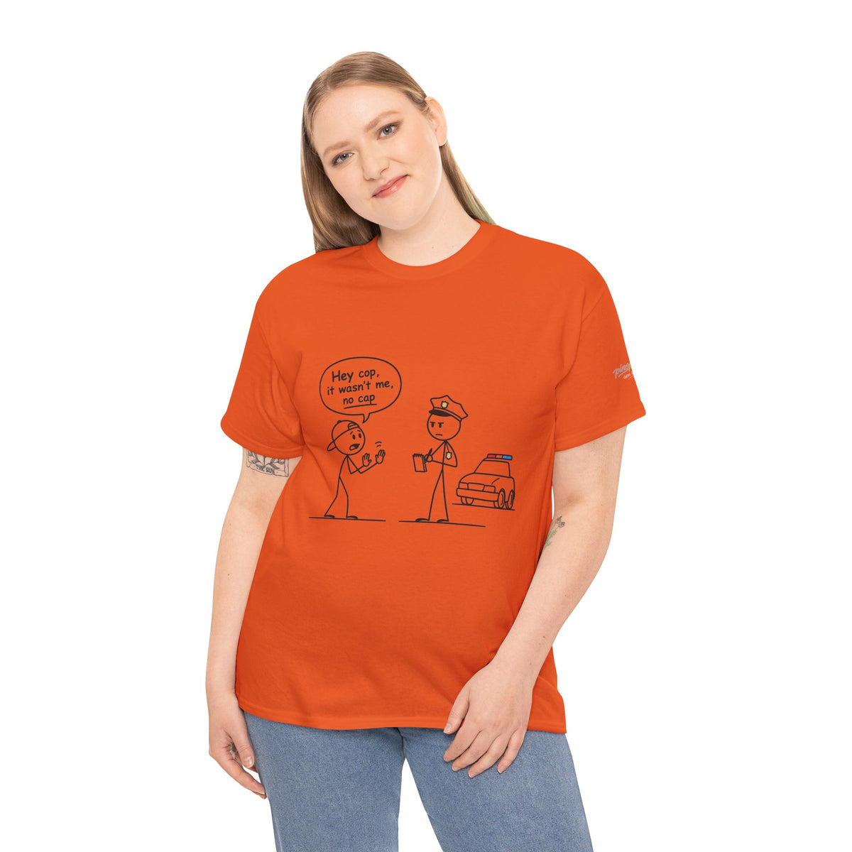 Funny "Hey Cop, It Wasn't Me, No Cap" Police Cartoon Tee