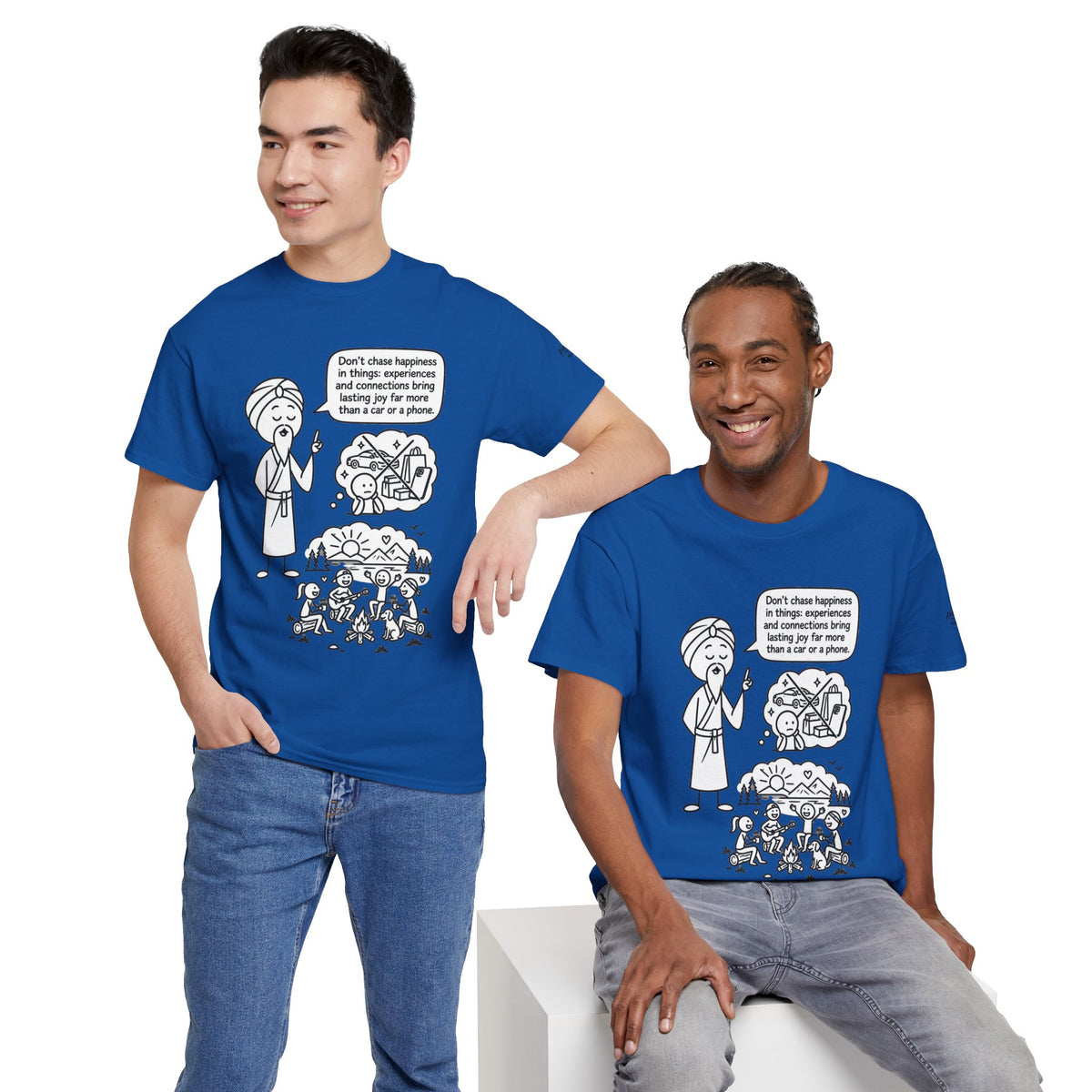 Mindful Graphic Tee – "Don't Chase Happiness in things" Illustration Shirt