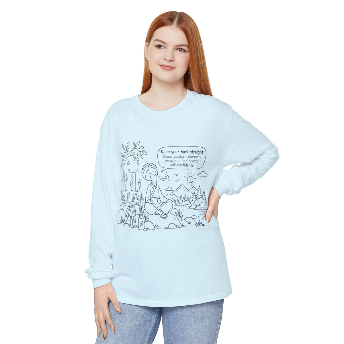 "Keep Your Back Straight" Self Care by Master Lee - Long Sleeve T‑Shirt