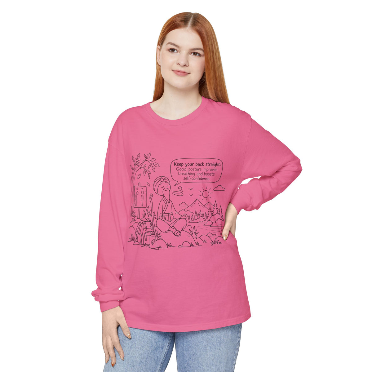 "Keep Your Back Straight" Self Care by Master Lee - Long Sleeve T‑Shirt