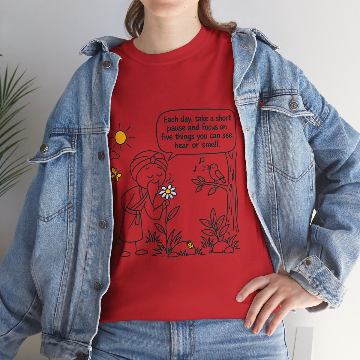 "Focus on five things you can see, hear or smell" - Master Lee's Wisdom, Unisex Heavy Cotton Tee