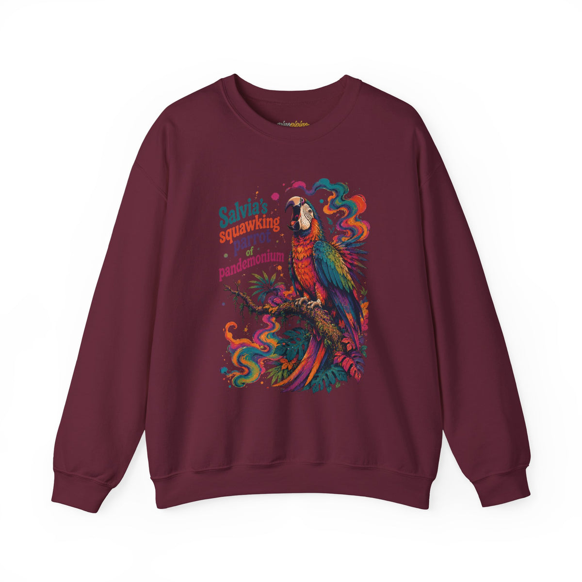 "Salvia's Squawking Parrot of Pandemonium" Colorful Graphic Psychedelic Crewneck Sweatshirt