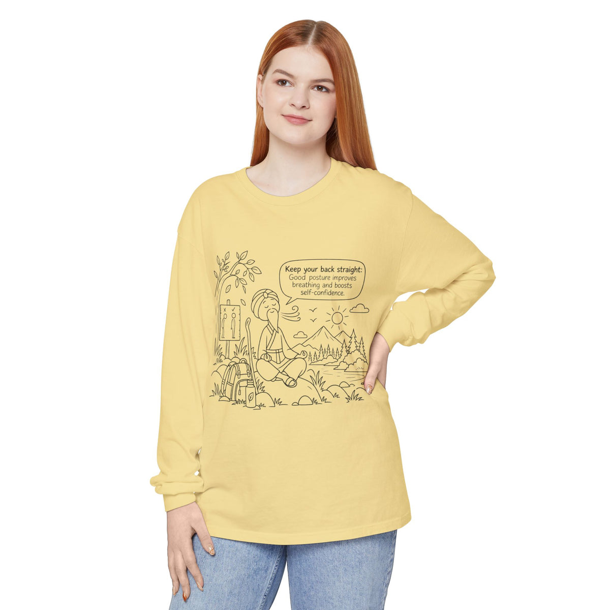 "Keep Your Back Straight" Self Care by Master Lee - Long Sleeve T‑Shirt