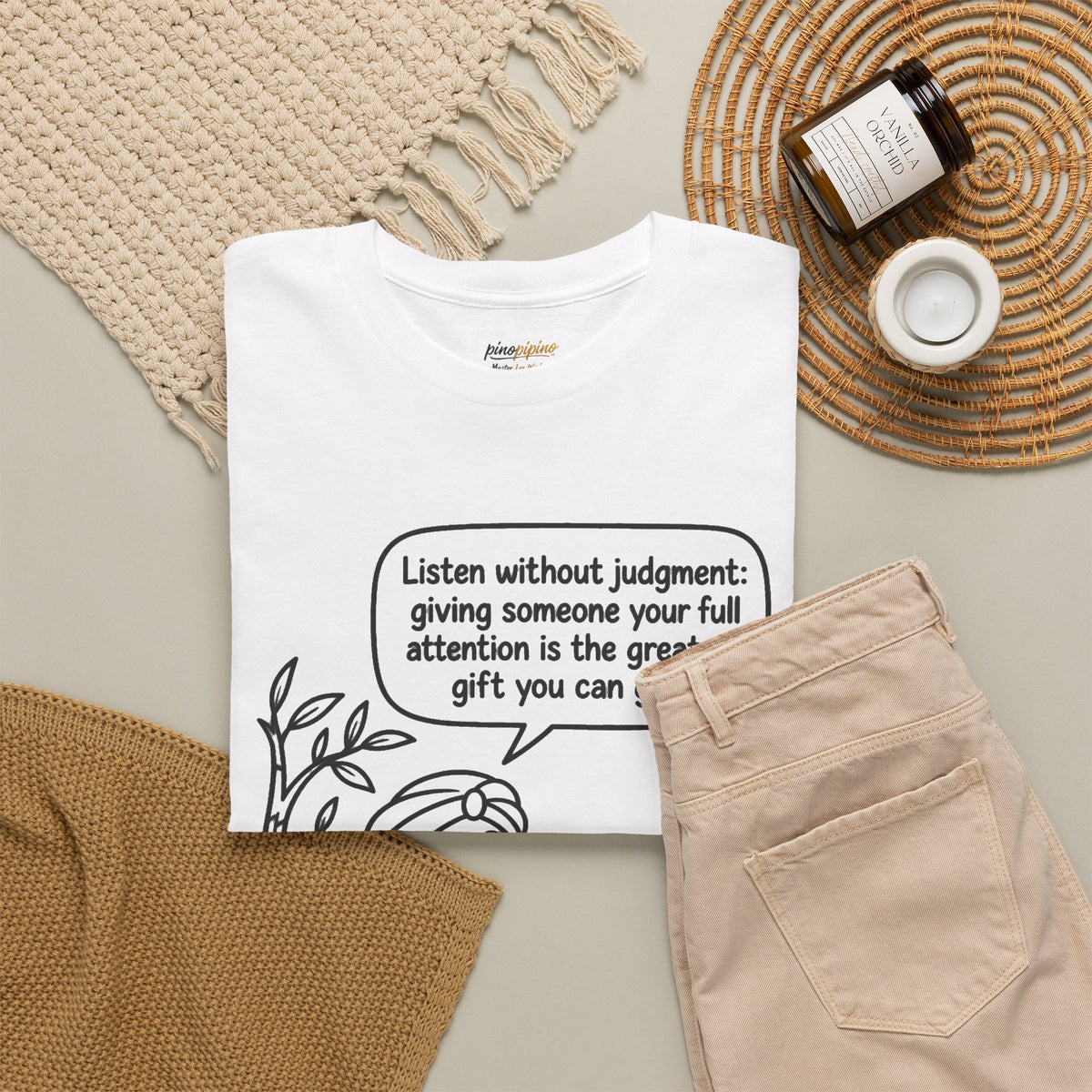 Mindful Listening Tee — "Listen without judgment" Meditation Quote T-Shirt