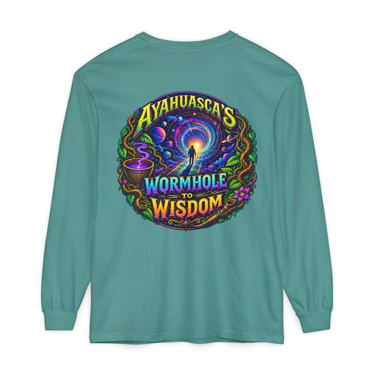 "Ayahuasca’s Wormhole to Wisdom" Psychedelic Long Sleeve Tee