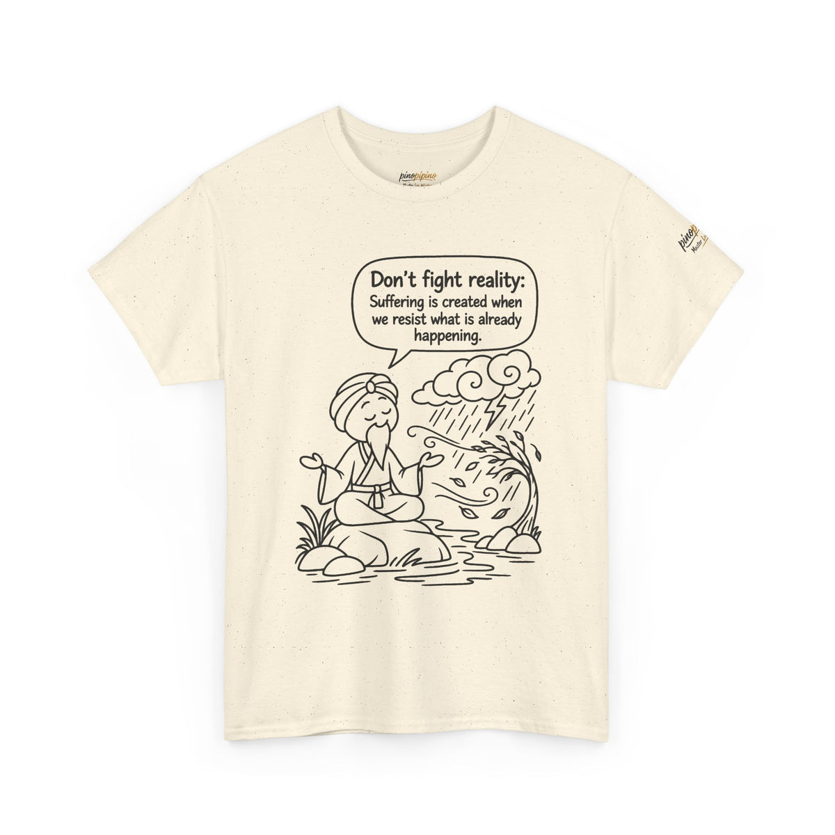 "Don't Fight Reality" Graphic T‑Shirt, Meditation Cartoon Tee