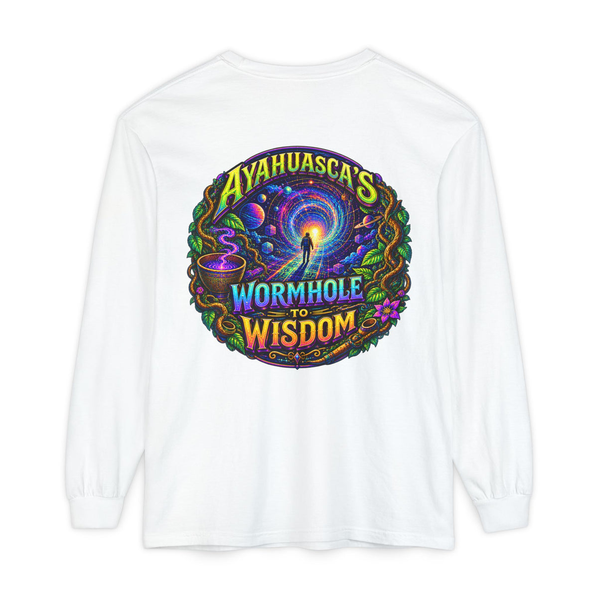 "Ayahuasca’s Wormhole to Wisdom" Psychedelic Long Sleeve Tee