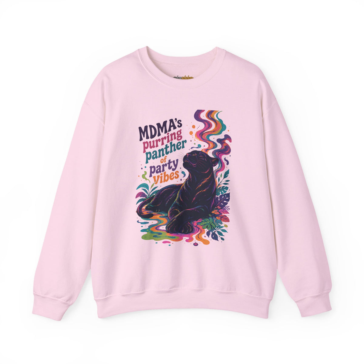 "MDMA's Purring Panther Party Vibes" - Psychedelic Black Panther Crewneck Sweatshirt