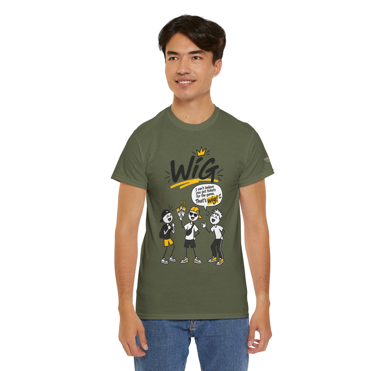 "Wig" Gen Z Slang Graphic Tee — Funny Cartoon Crew Shirt