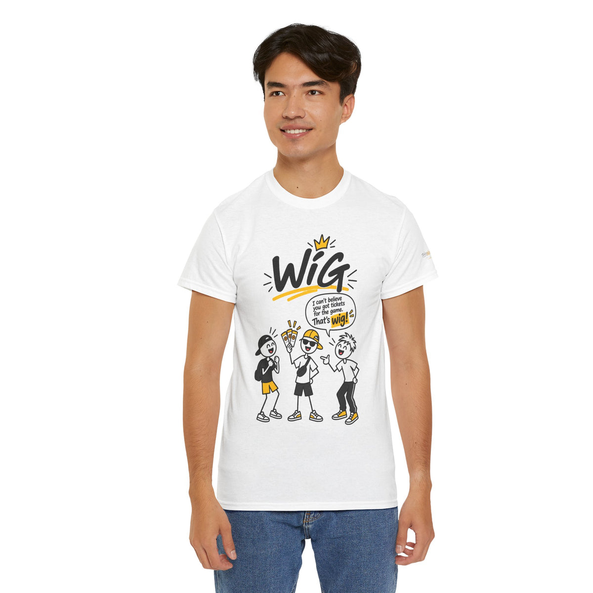 "Wig" Gen Z Slang Graphic Tee — Funny Cartoon Crew Shirt
