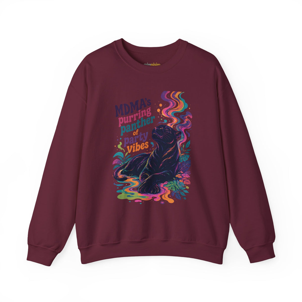 "MDMA's Purring Panther Party Vibes" - Psychedelic Black Panther Crewneck Sweatshirt