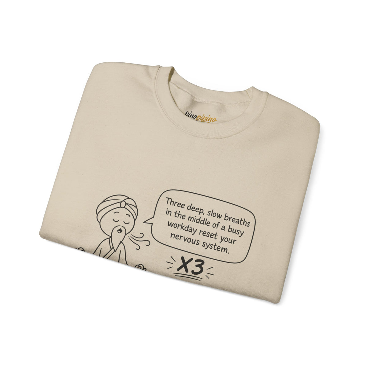 Cute Meditation Cartoon with Breathing Reminder "Three deep, slow breaths...) -Crewneck Sweatshirt