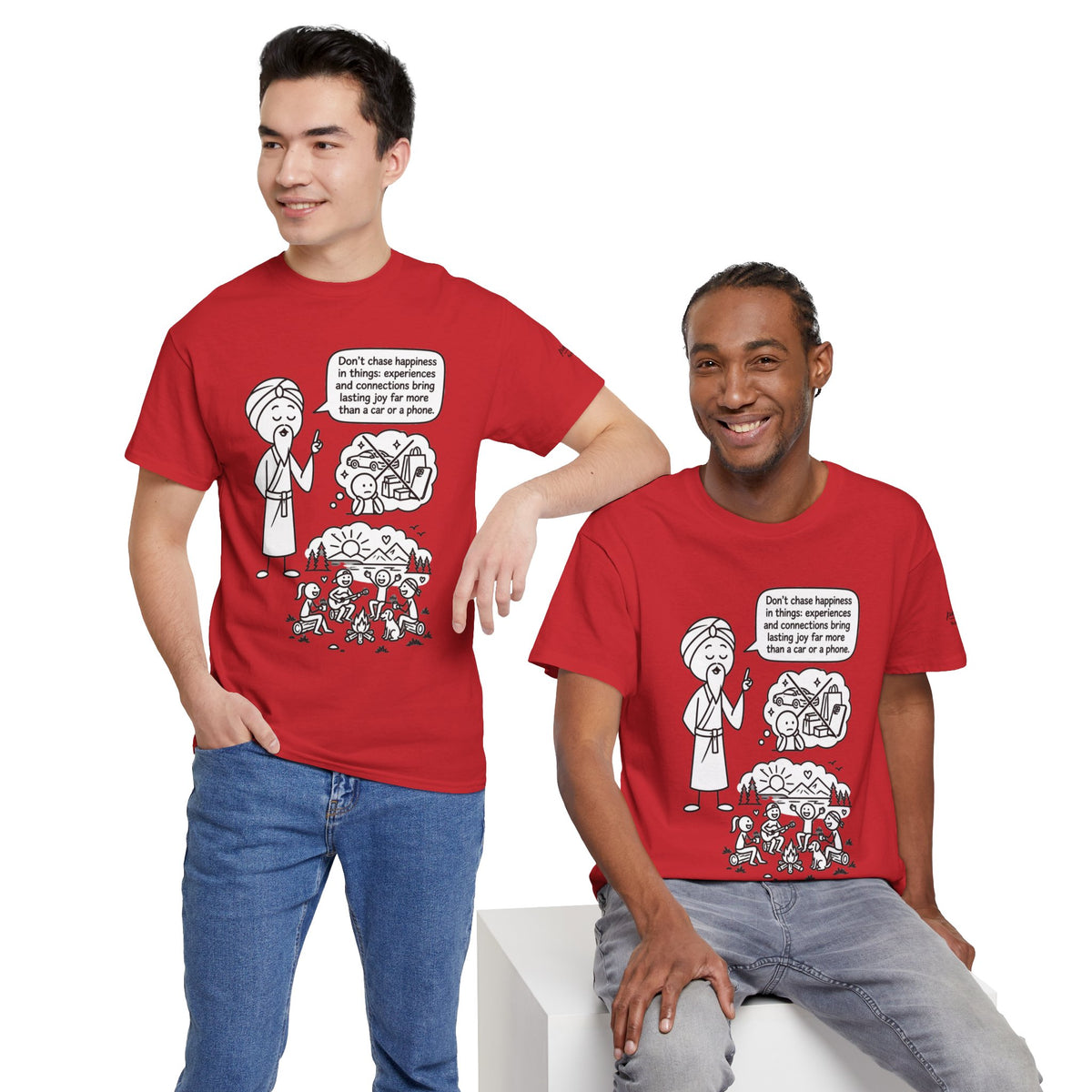 Mindful Graphic Tee – "Don't Chase Happiness in things" Illustration Shirt