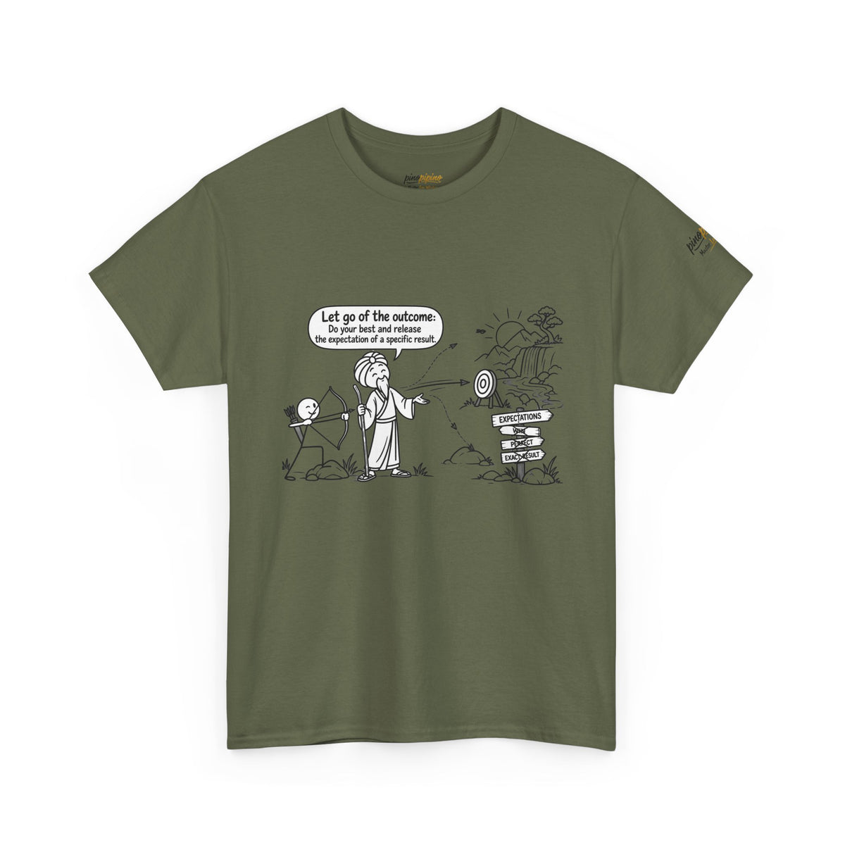 T-Shirt — Cartoon Zen Comic: "Let go of the outcome" Mindfulness Tee