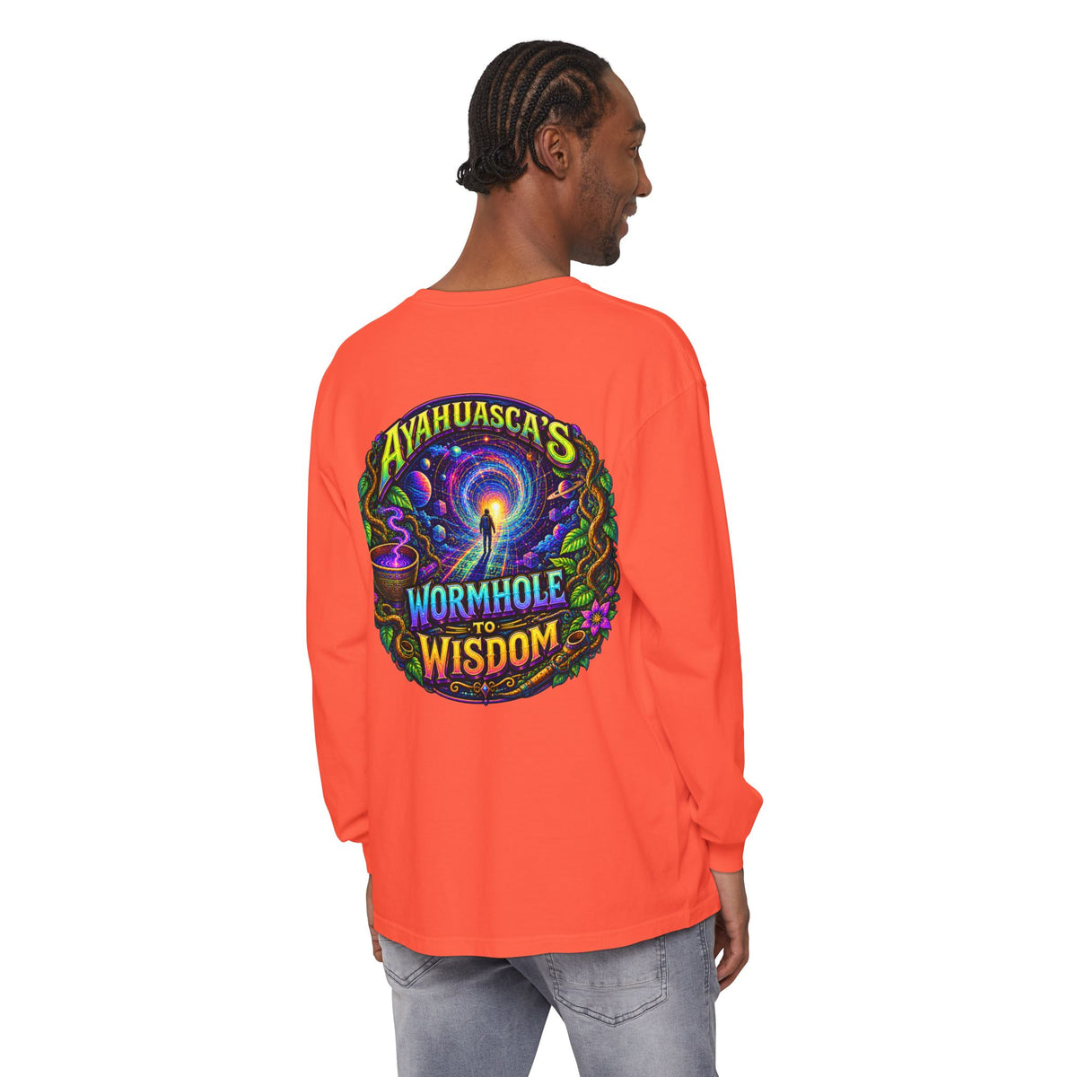 "Ayahuasca’s Wormhole to Wisdom" Psychedelic Long Sleeve Tee