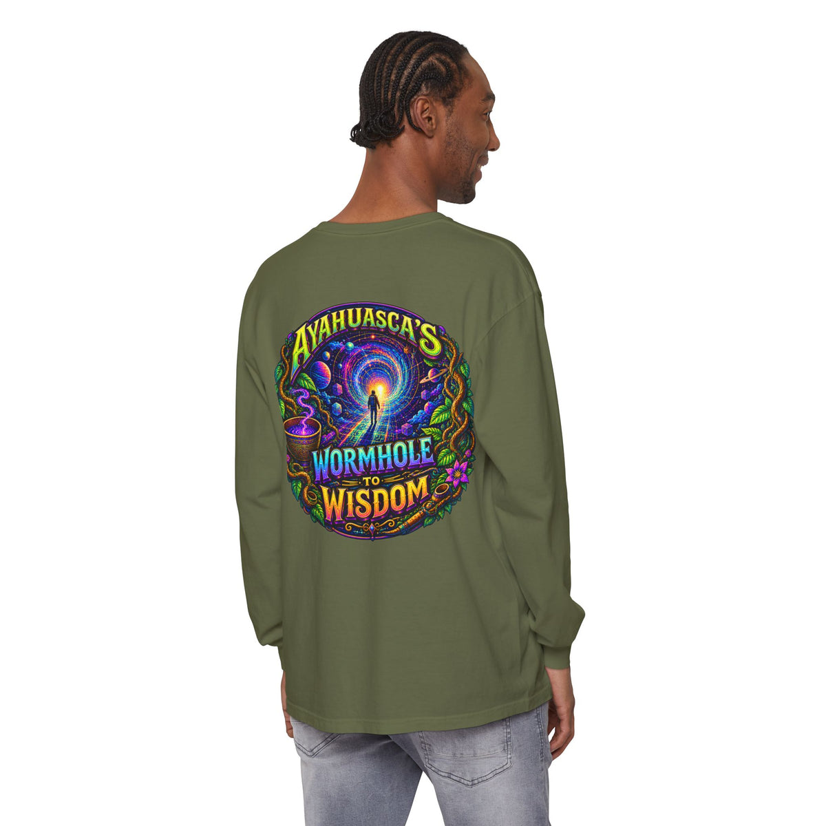 "Ayahuasca’s Wormhole to Wisdom" Psychedelic Long Sleeve Tee