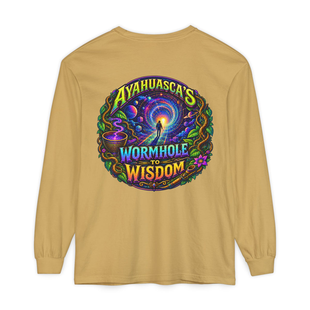 "Ayahuasca’s Wormhole to Wisdom" Psychedelic Long Sleeve Tee