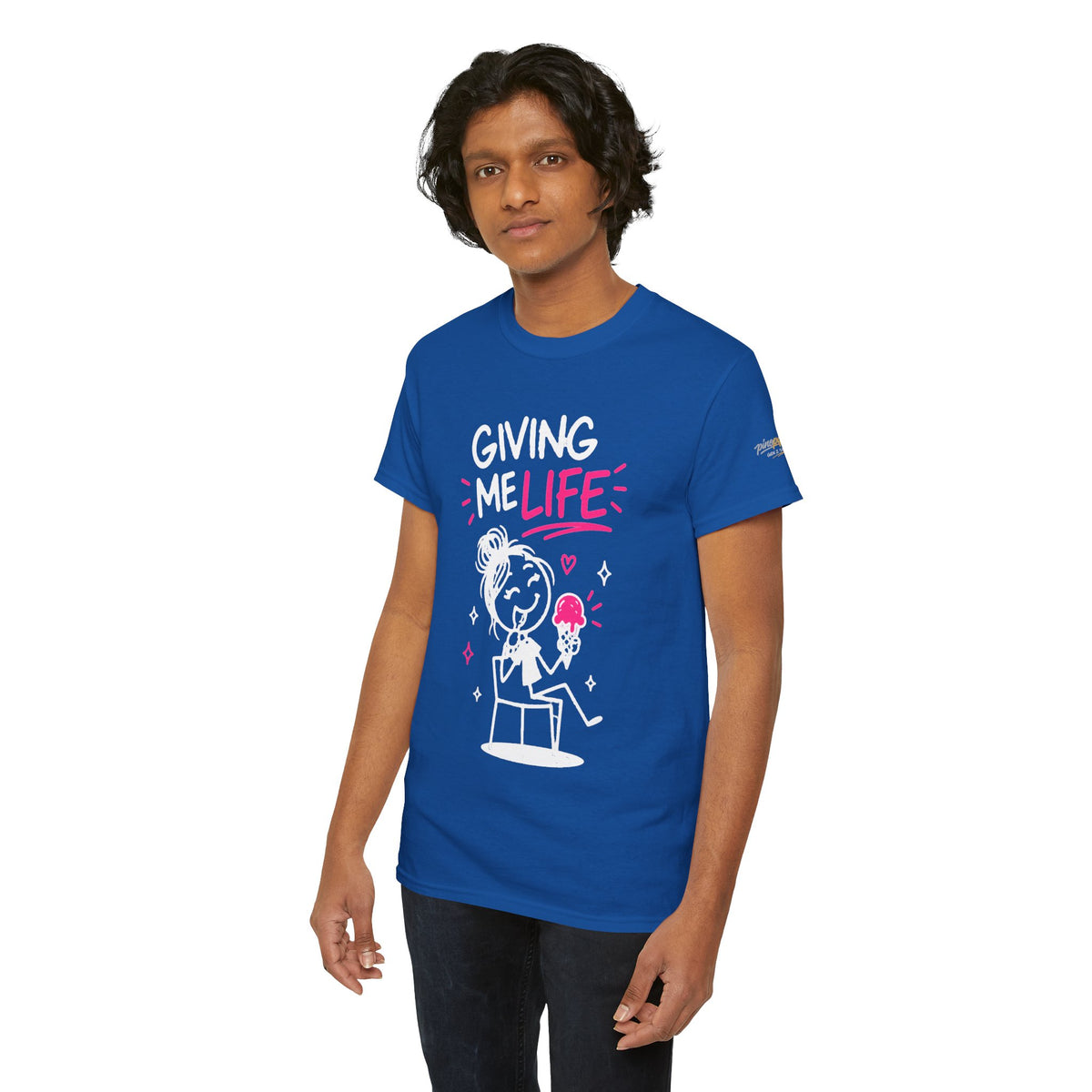 Cute "Giving Me Life" Graphic Sketch Cotton T‑Shirt