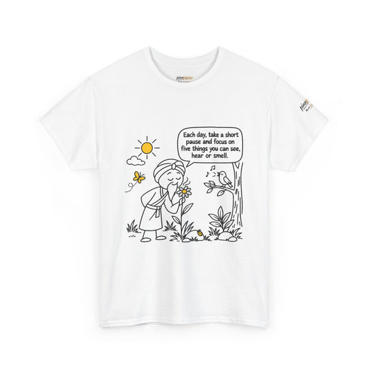"Focus on five things you can see, hear or smell" - Master Lee's Wisdom, Unisex Heavy Cotton Tee
