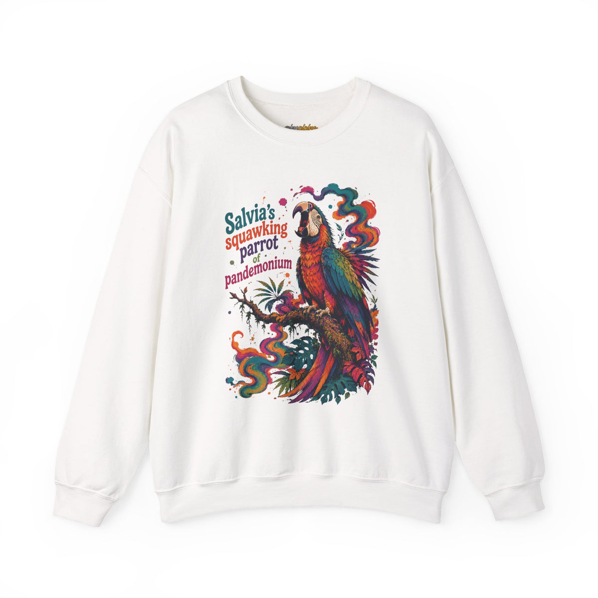 "Salvia's Squawking Parrot of Pandemonium" Colorful Graphic Psychedelic Crewneck Sweatshirt