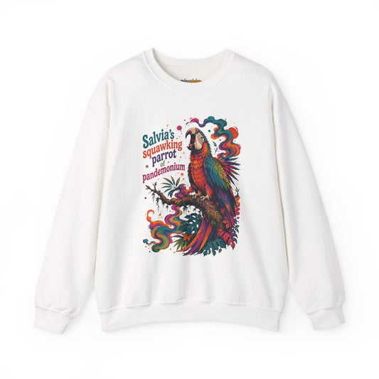 "Salvia's Squawking Parrot of Pandemonium" Colorful Graphic Psychedelic Crewneck Sweatshirt