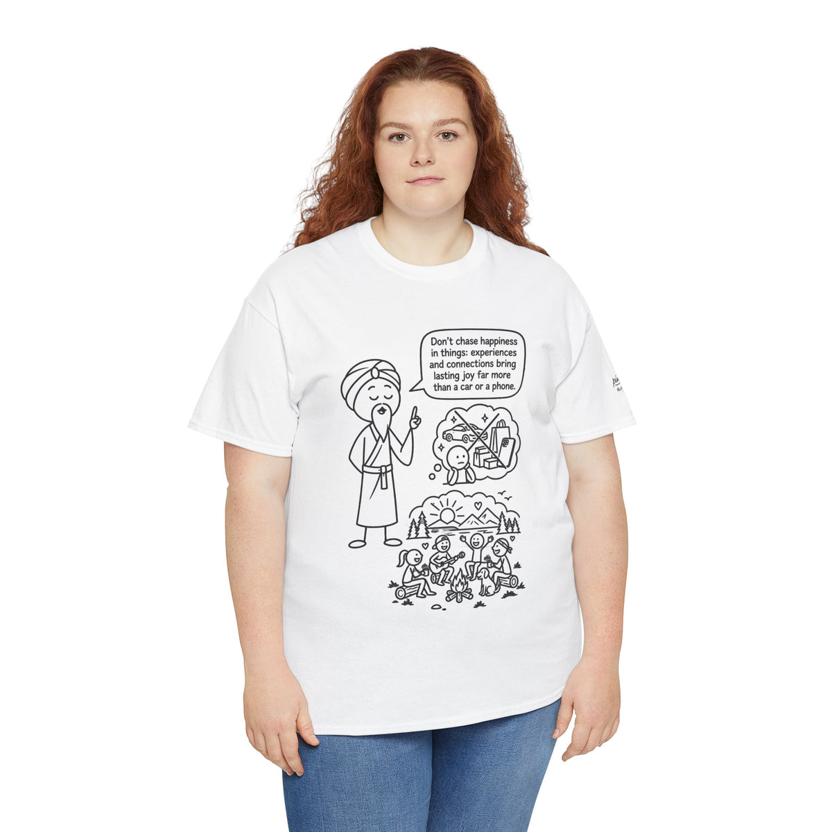 Mindful Graphic Tee – "Don't Chase Happiness in things" Illustration Shirt