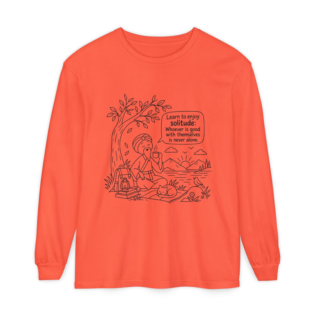 Long Sleeve T-Shirt — "Learn to Enjoy Solitude" Outdoor Meditation Graphic