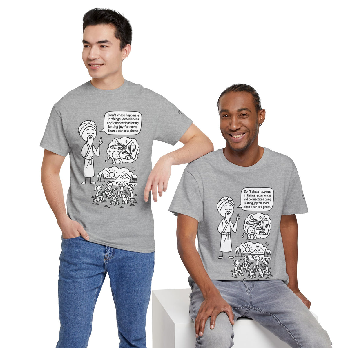 Mindful Graphic Tee – "Don't Chase Happiness in things" Illustration Shirt