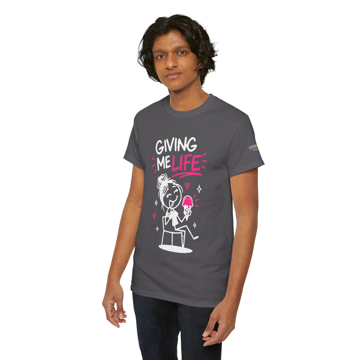 Cute "Giving Me Life" Graphic Sketch Cotton T‑Shirt