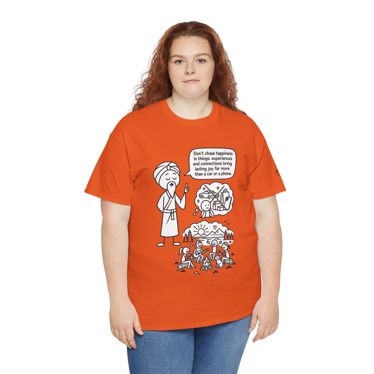 Mindful Graphic Tee – "Don't Chase Happiness in things" Illustration Shirt