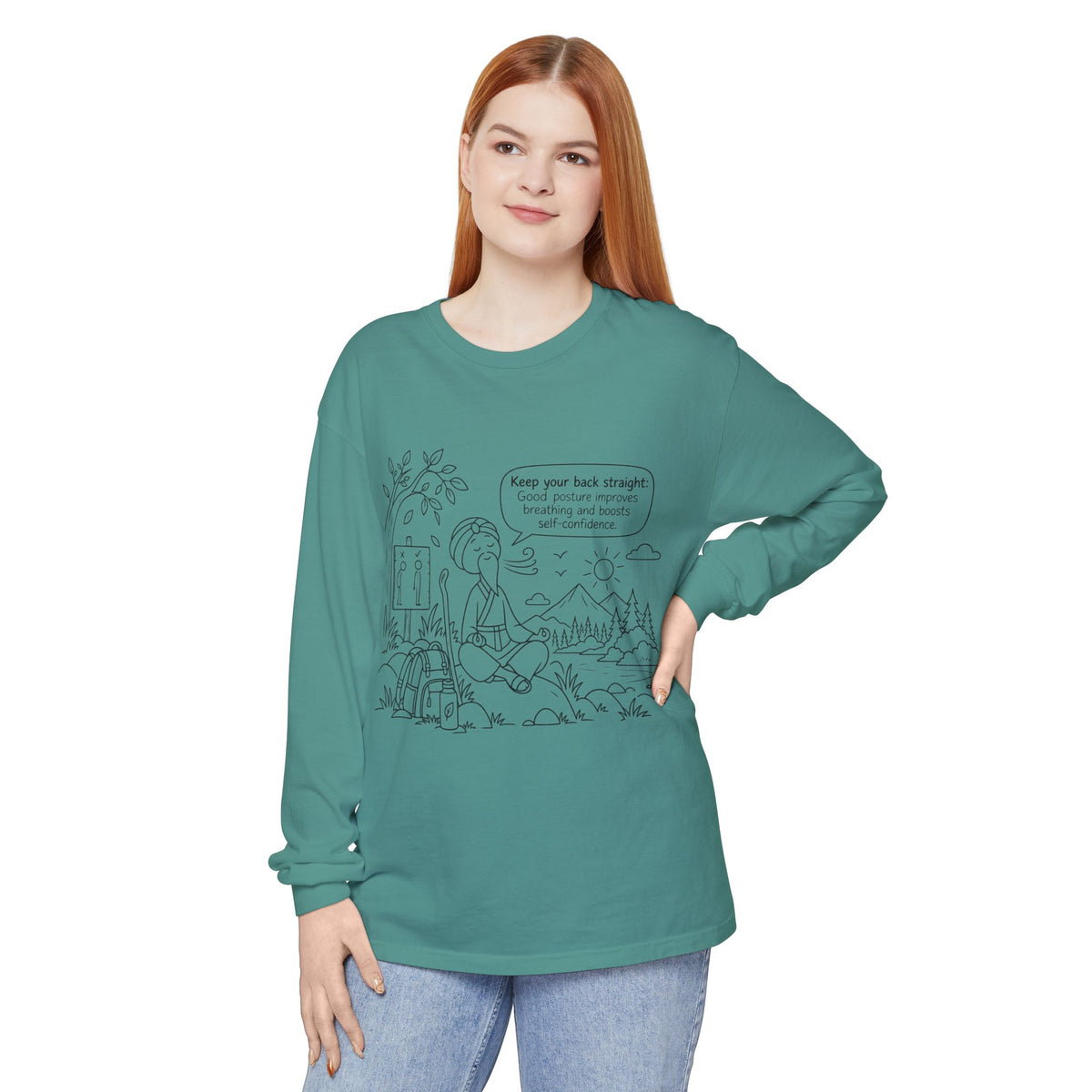 "Keep Your Back Straight" Self Care by Master Lee - Long Sleeve T‑Shirt