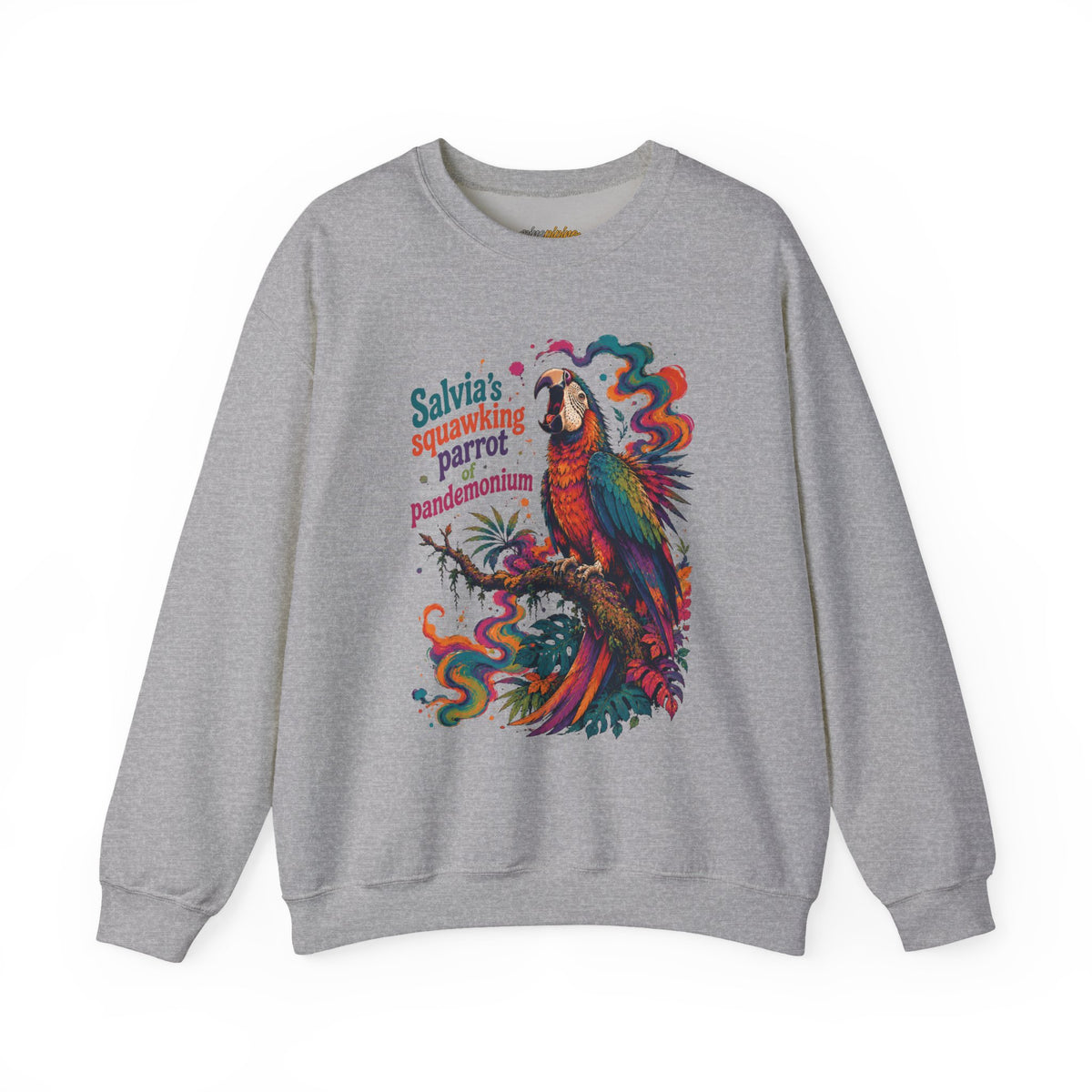 "Salvia's Squawking Parrot of Pandemonium" Colorful Graphic Psychedelic Crewneck Sweatshirt