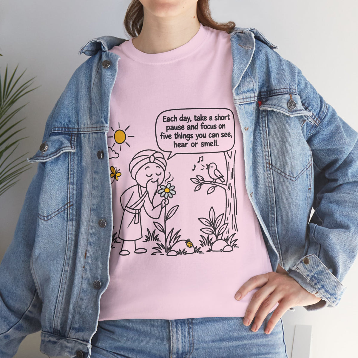 "Focus on five things you can see, hear or smell" - Master Lee's Wisdom, Unisex Heavy Cotton Tee