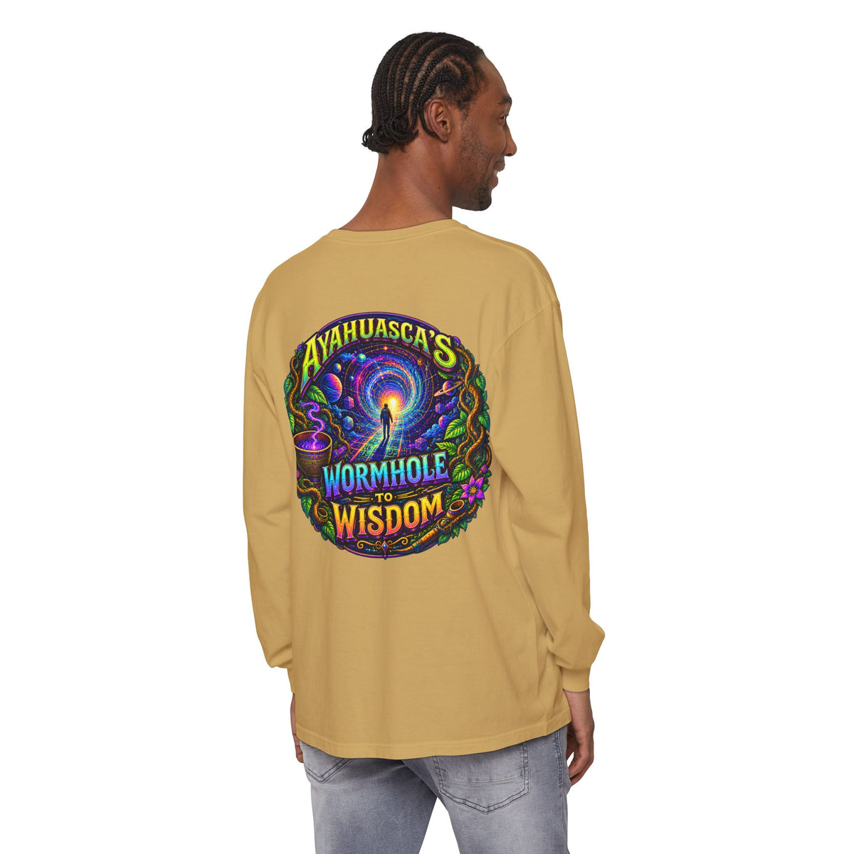 "Ayahuasca’s Wormhole to Wisdom" Psychedelic Long Sleeve Tee