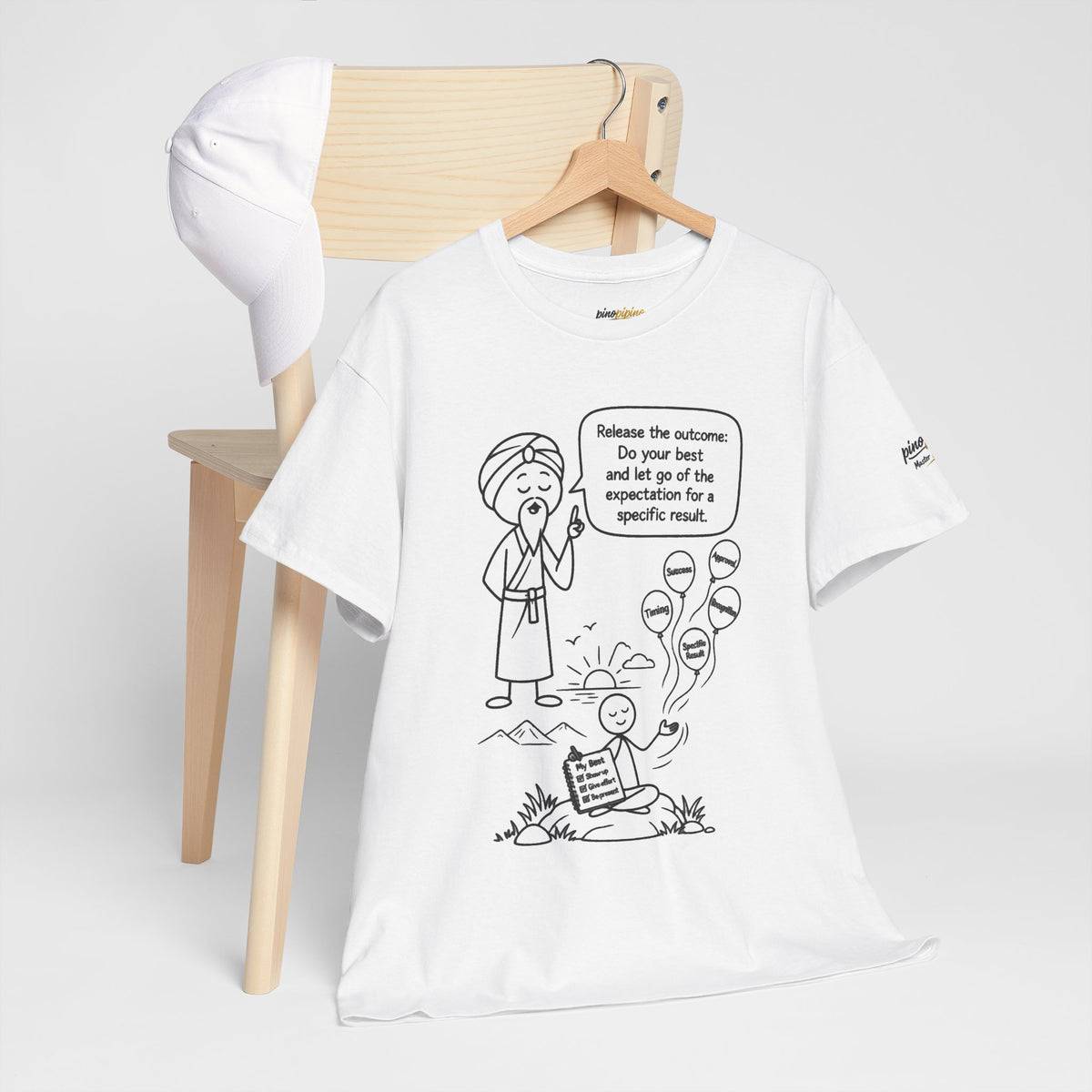 Spiritual Tee — “Release the Outcome” Cartoon Graphic T-Shirt