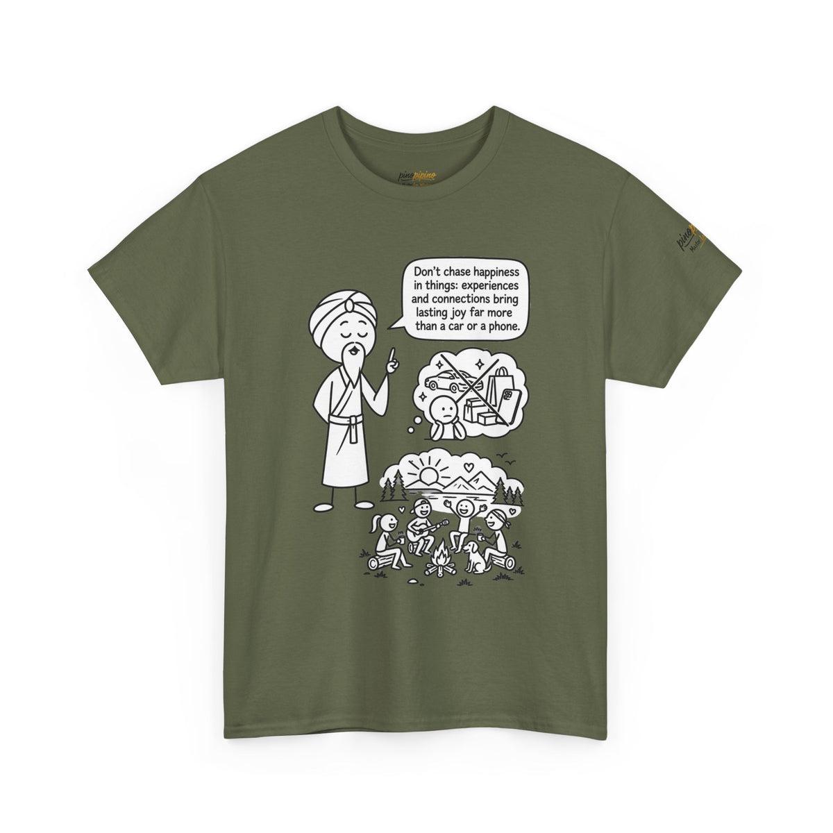 Mindful Graphic Tee – "Don't Chase Happiness in things" Illustration Shirt