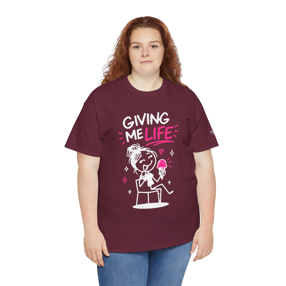 Cute "Giving Me Life" Graphic Sketch Cotton T‑Shirt