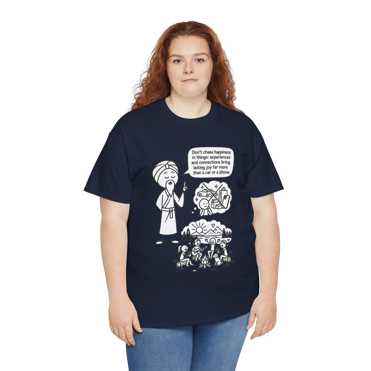Mindful Graphic Tee – "Don't Chase Happiness in things" Illustration Shirt