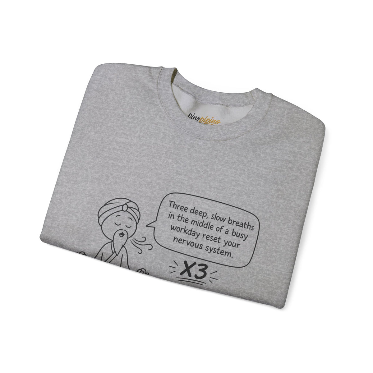 Cute Meditation Cartoon with Breathing Reminder "Three deep, slow breaths...) -Crewneck Sweatshirt